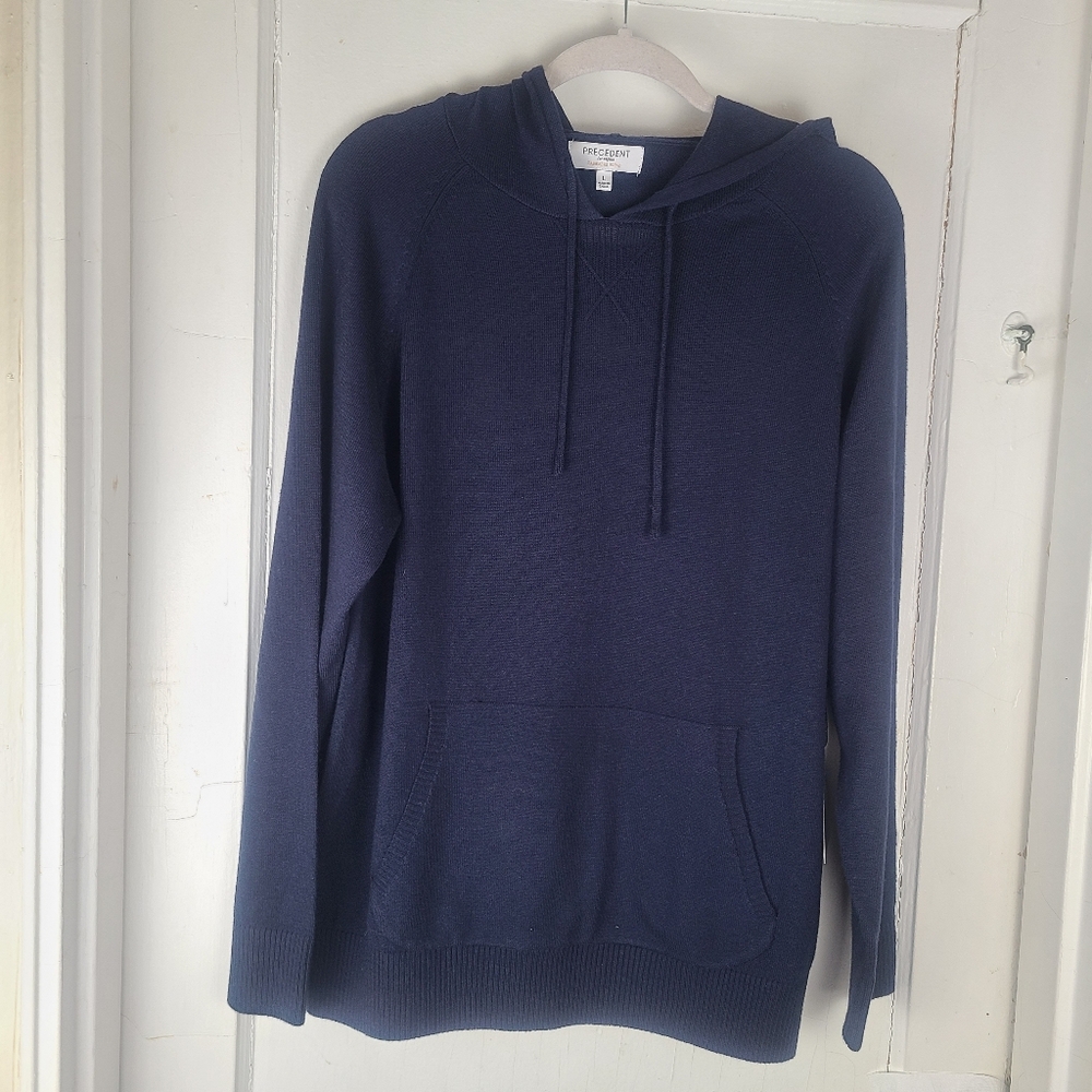 Precedent LA Hooded Sweater Mens Navy Blue Cashmere Blend Size L